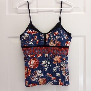 Vintage Just Cavalli Tank Top Bustier Y2K Floral Boho Eclectic Italy Blue Medium